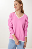 Pembe V Yaka Oversize Triko Kazak BV00081