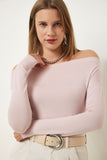 Pudra Kayık Yaka Örme Bluz RX00046