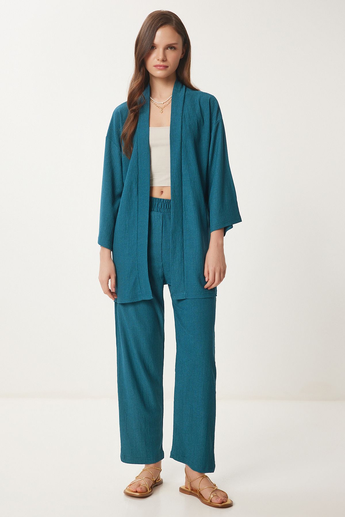 Zümrüt Yeşili Kimono Pantolon Örme Takımı BY00050