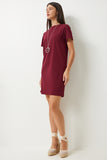 Bordo Bisiklet Yaka Basic Krep Elbise TO00136