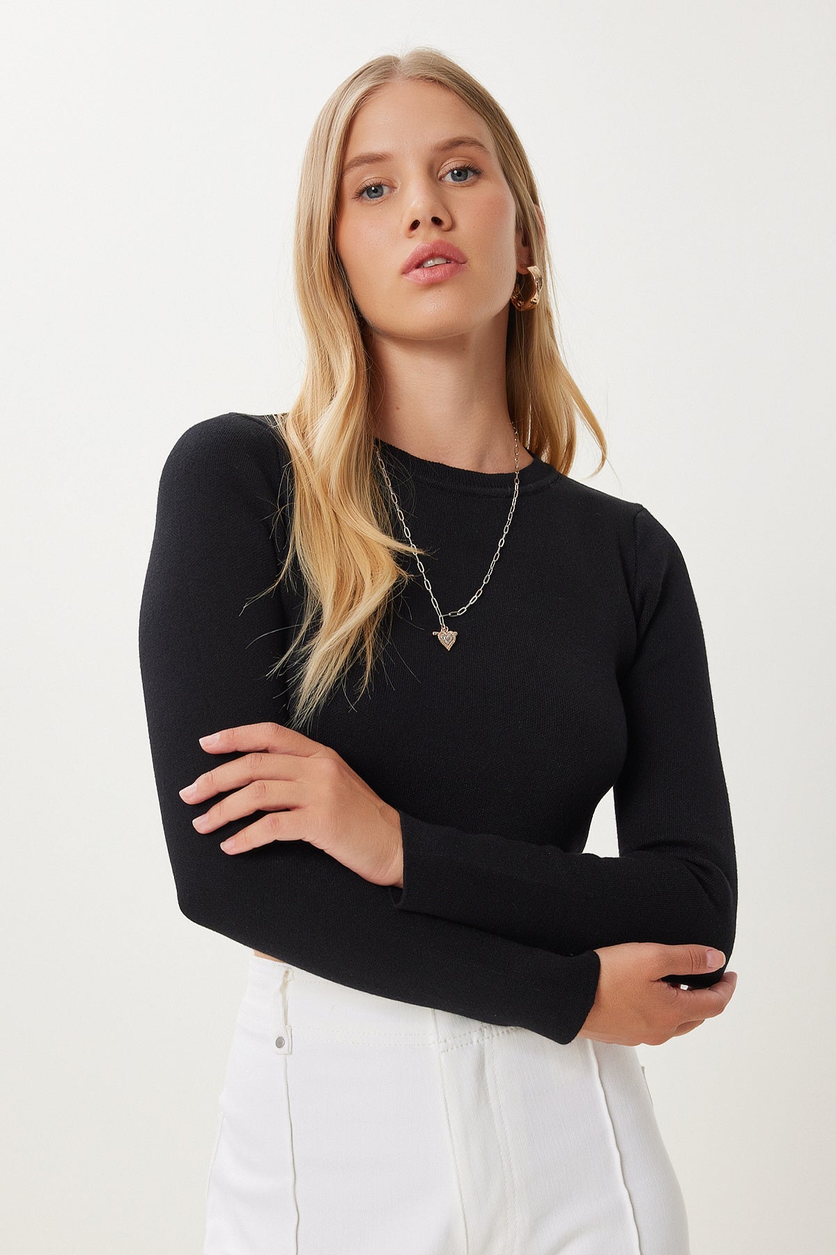 Siyah Basic Crop Triko Kazak MX00248