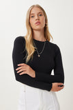 Siyah Basic Crop Triko Kazak MX00248