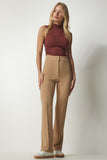 Camel Yüksek Bel Likralı Rahat Örme Pantolon  RV00090