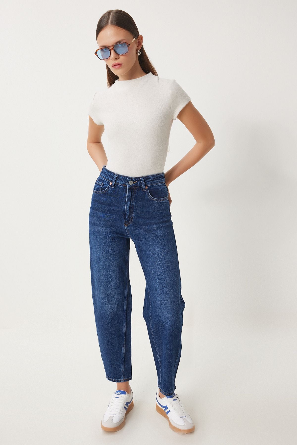 Koyu Mavi Yüksek Bel Baggy Jean UT00022