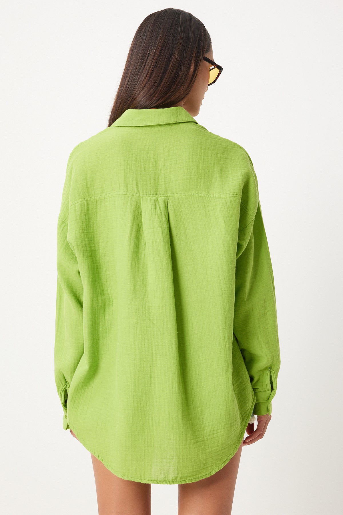 Fıstık Yeşili Oversize Basic Müslin Gömlek  MX00150