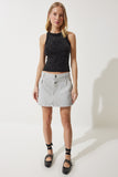 Siyah Taş İşlemeli Crop Triko Bluz NJ00144