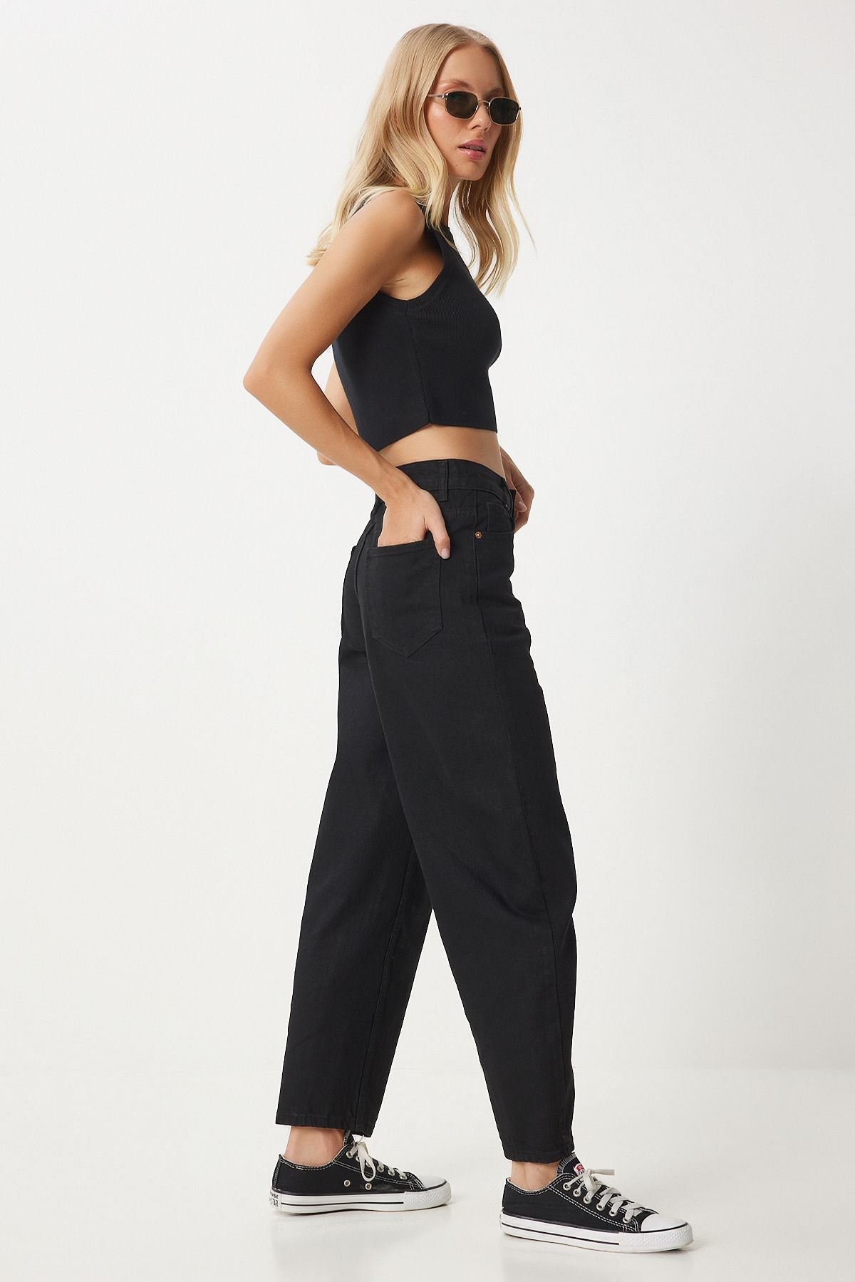 Siyah Yüksek Bel Baggy Jean Pantolon UT00006