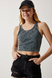 Antrasit Halter Yaka Yıkamalı Crop Örme Bluz NJ00135