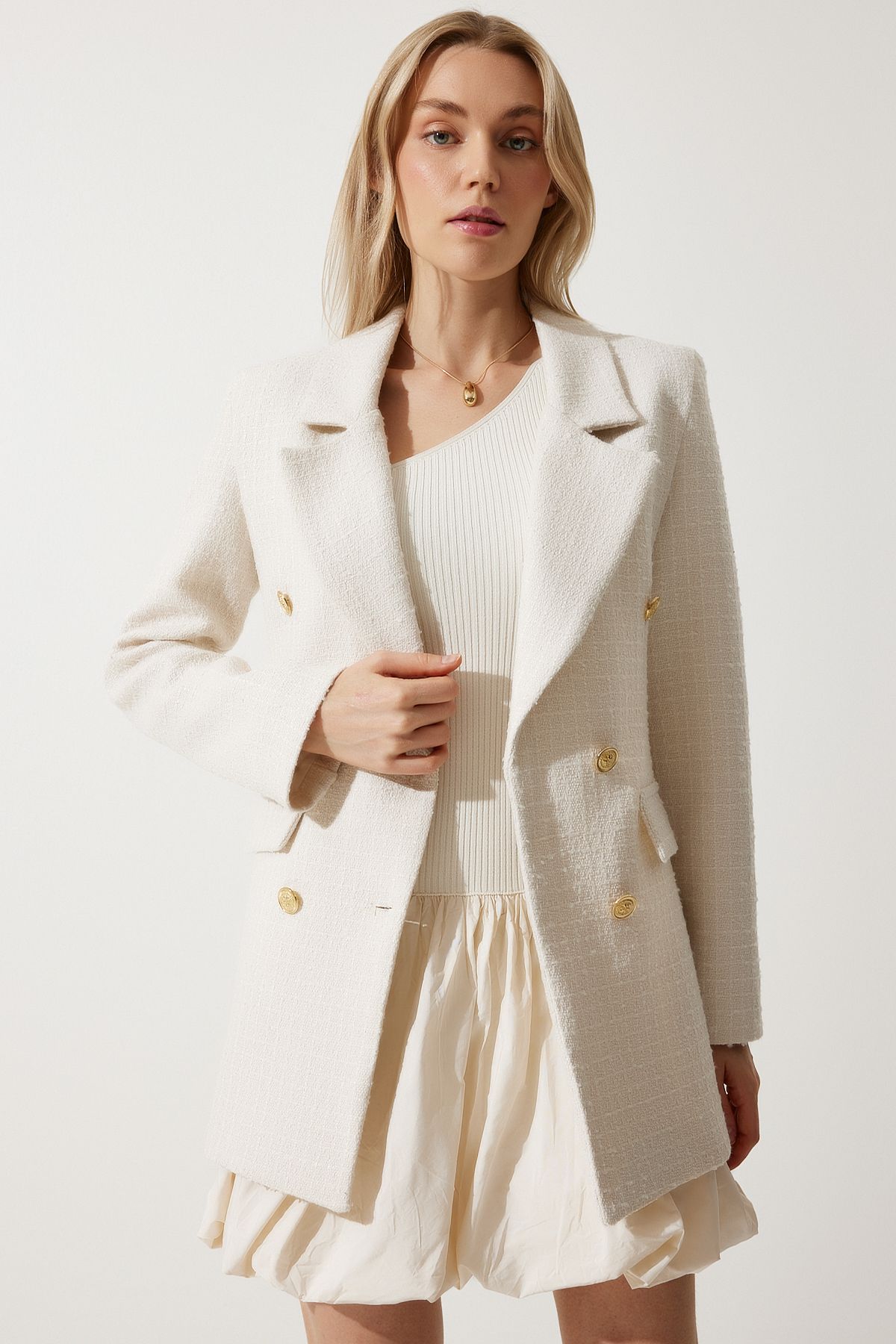 Kemik Düğmeli Blazer Tüvit Ceket WF00004