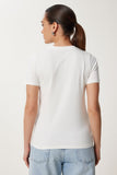 Ekru Çiçek Nakışlı Pamuklu Örme T-Shirt CR00488