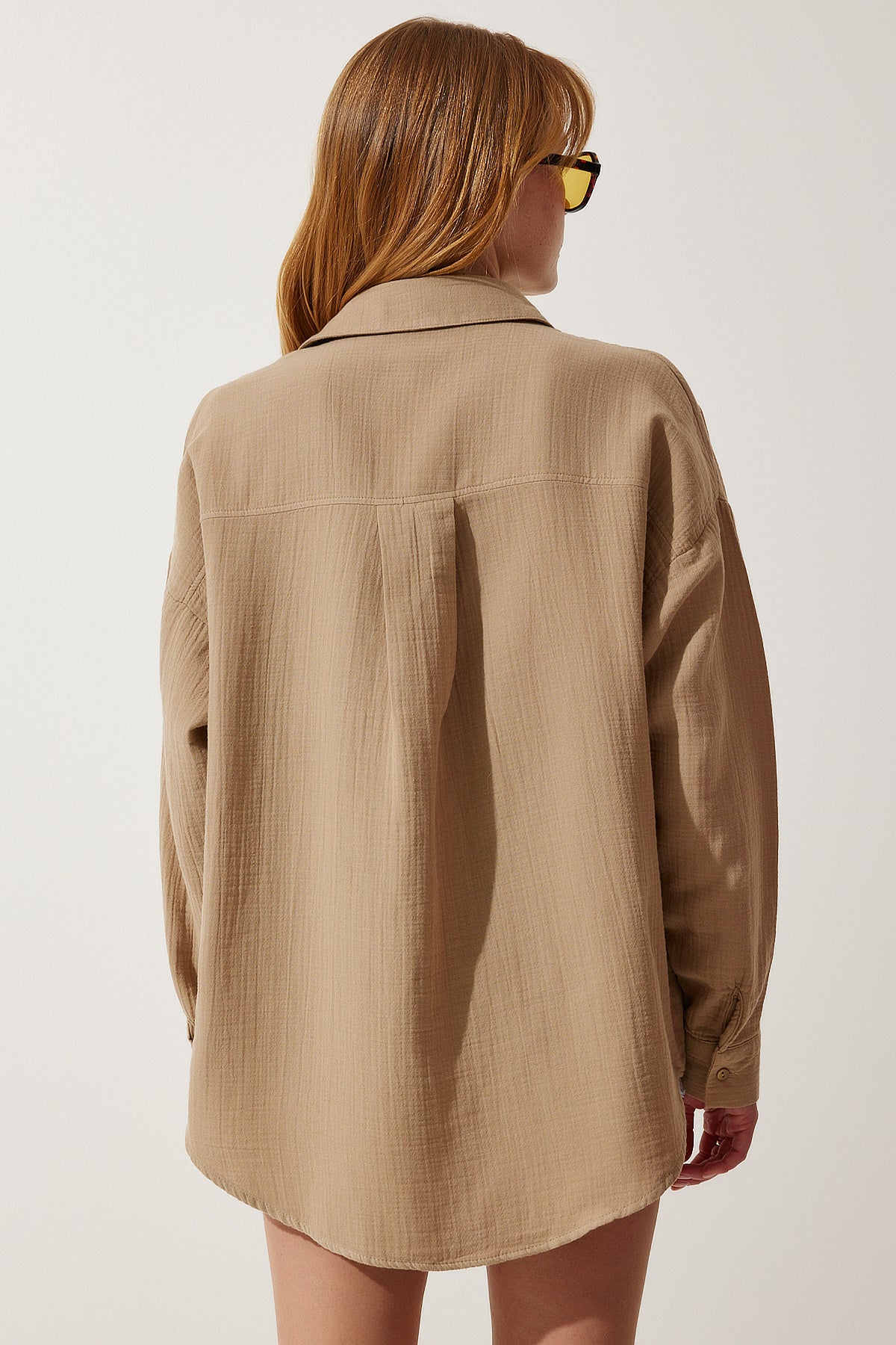 Bej Cepli Oversize Müslin Gömlek MX00150