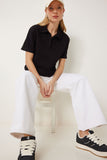 Siyah Polo Yaka Pike Örme T-Shirt DP00254