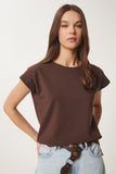 Kahverengi Basic Örme T-Shirt HW00017