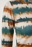 Krem Koyu Yeşil Desenli Dik Yaka Crop Örme Bluz NJ00136