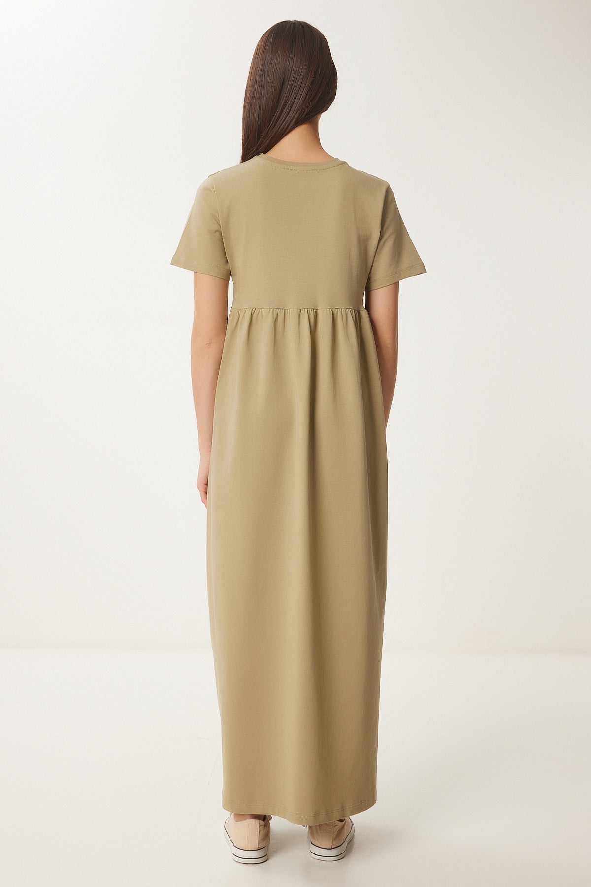 Zeytin Yeşili Oversize Yazlık Örme Elbise DZ00122