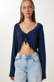 Lacivert Volanlı Mevsimlik Crop Triko Bolero UB00432