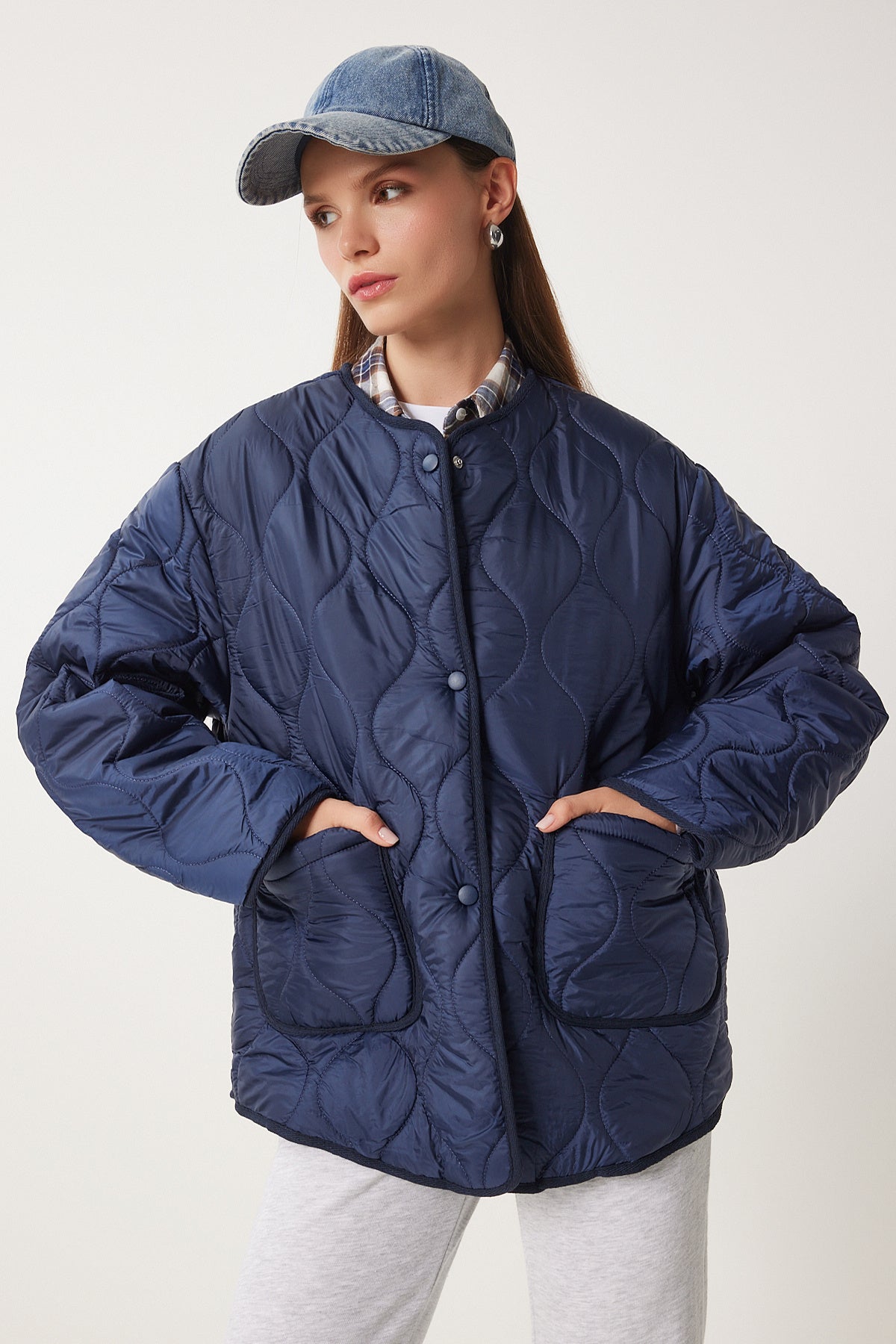 Lacivert Cepli Oversize Kapitone Mont DZ00098