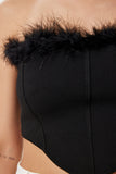 Siyah Tüy Detaylı Esnek Crop Büstiyer NS00428