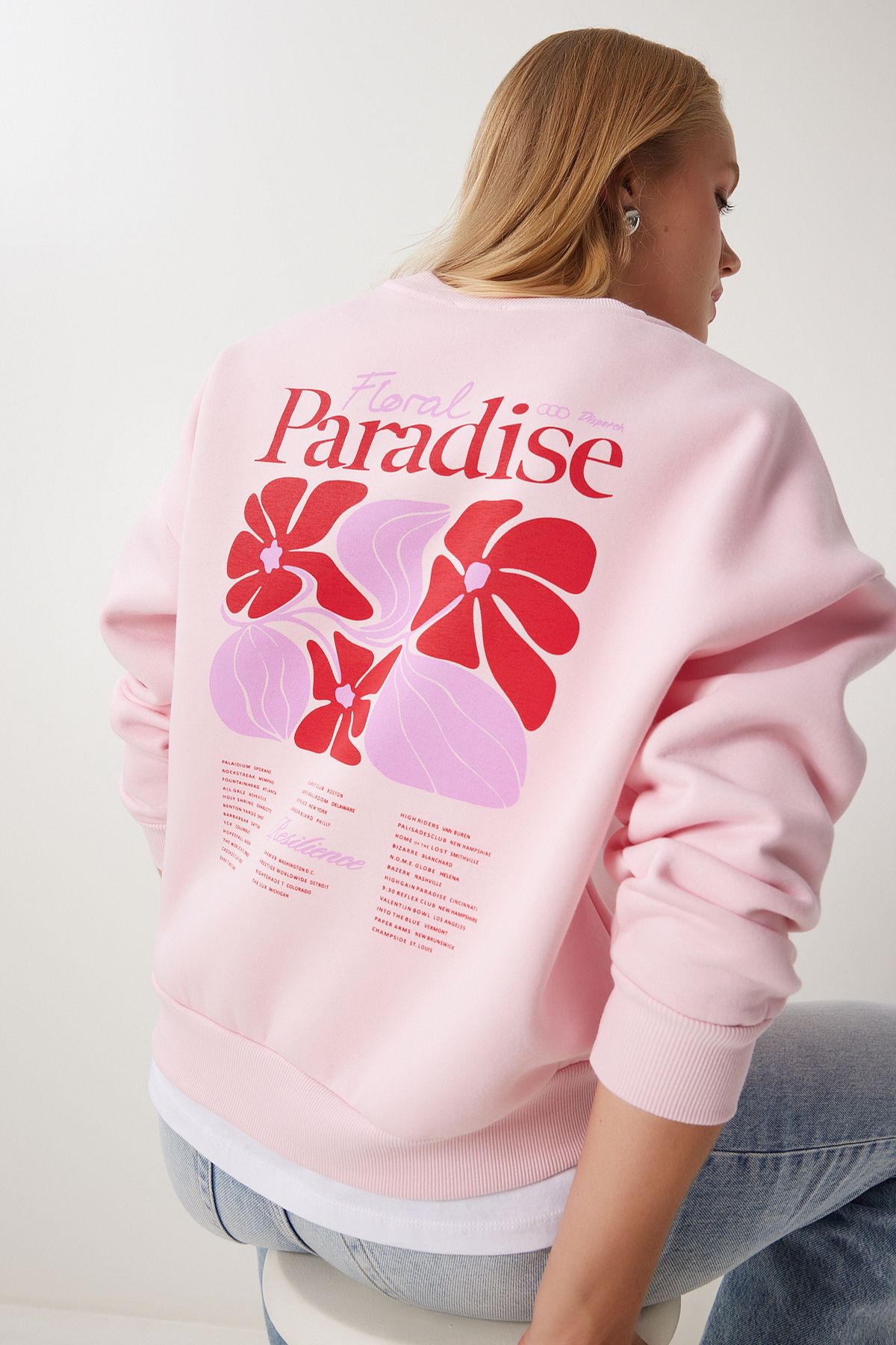Pembe Baskılı Şardonlu Örme Sweatshirt BF00099