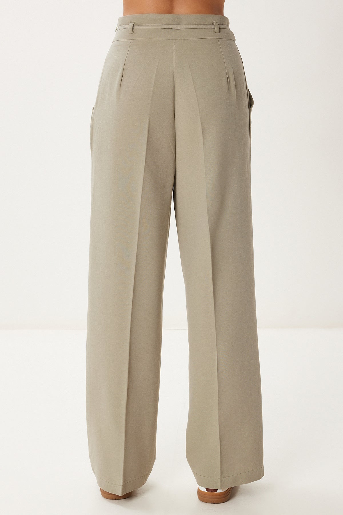 Çağla Yeşili Keten Crop Bluz Pantolon Takım BV00138