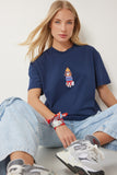 Lacivert Armalı Pamuklu Örme T-shirt CR00465