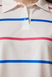 Ekru Pembe Polo Yaka Çizgili Kısa Örme T-Shirt HF00454