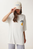 Ekru Oversize Baskılı Pamuklu Örme T-Shirt UB00372