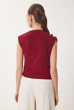 Bordo Drape Detaylı Düğmeli Sandy Bluz RX00056