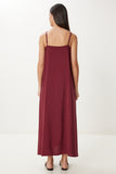 Bordo Askılı Basic Yazlık Modal Elbise FN03474