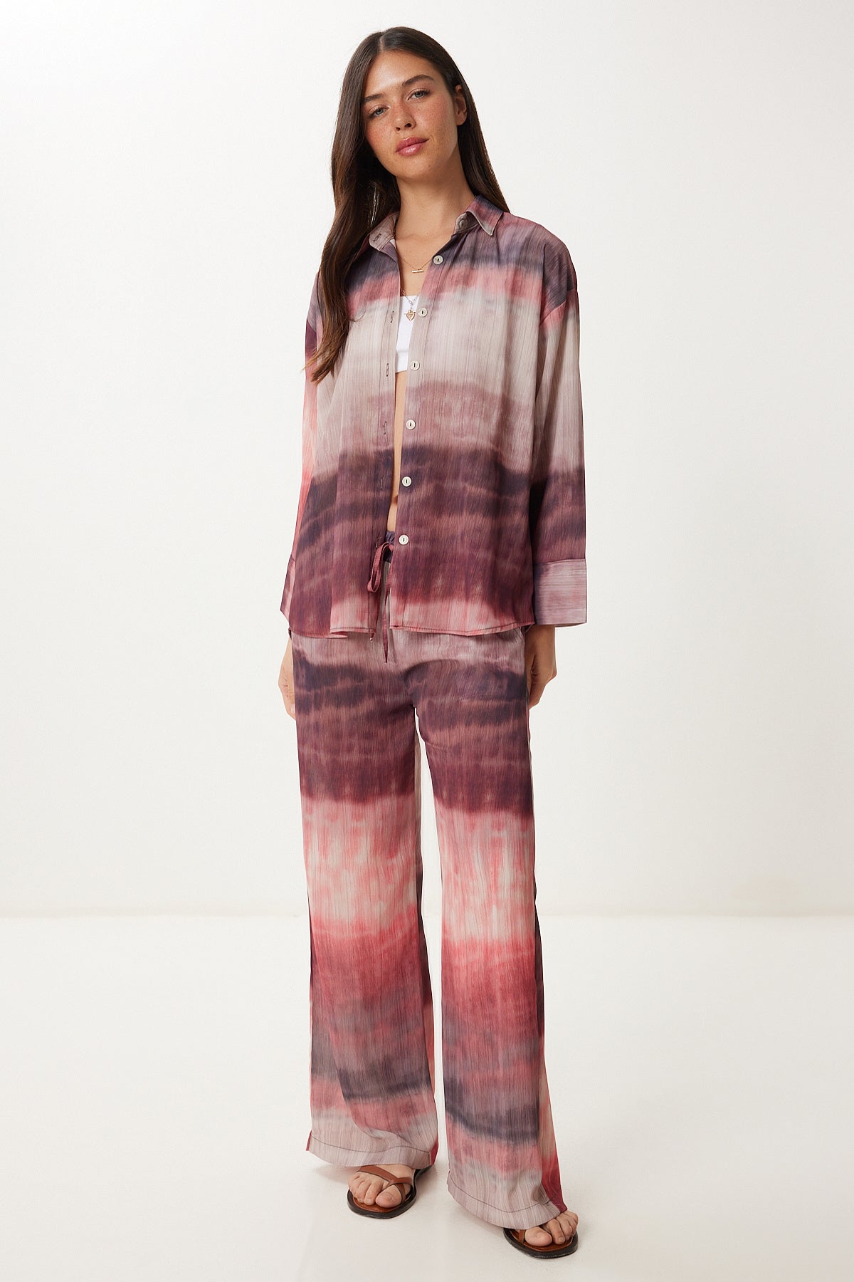 Bej Pembe Batik Desenli Dokuma Gömlek Pantolon Takım HR00006