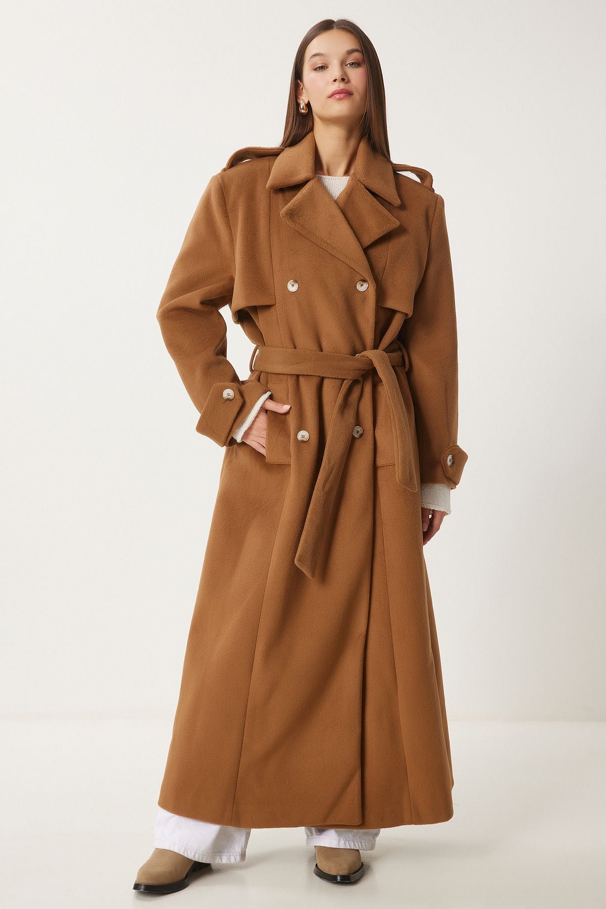 Camel Premium Oversize Kaşe Kaban FN03441