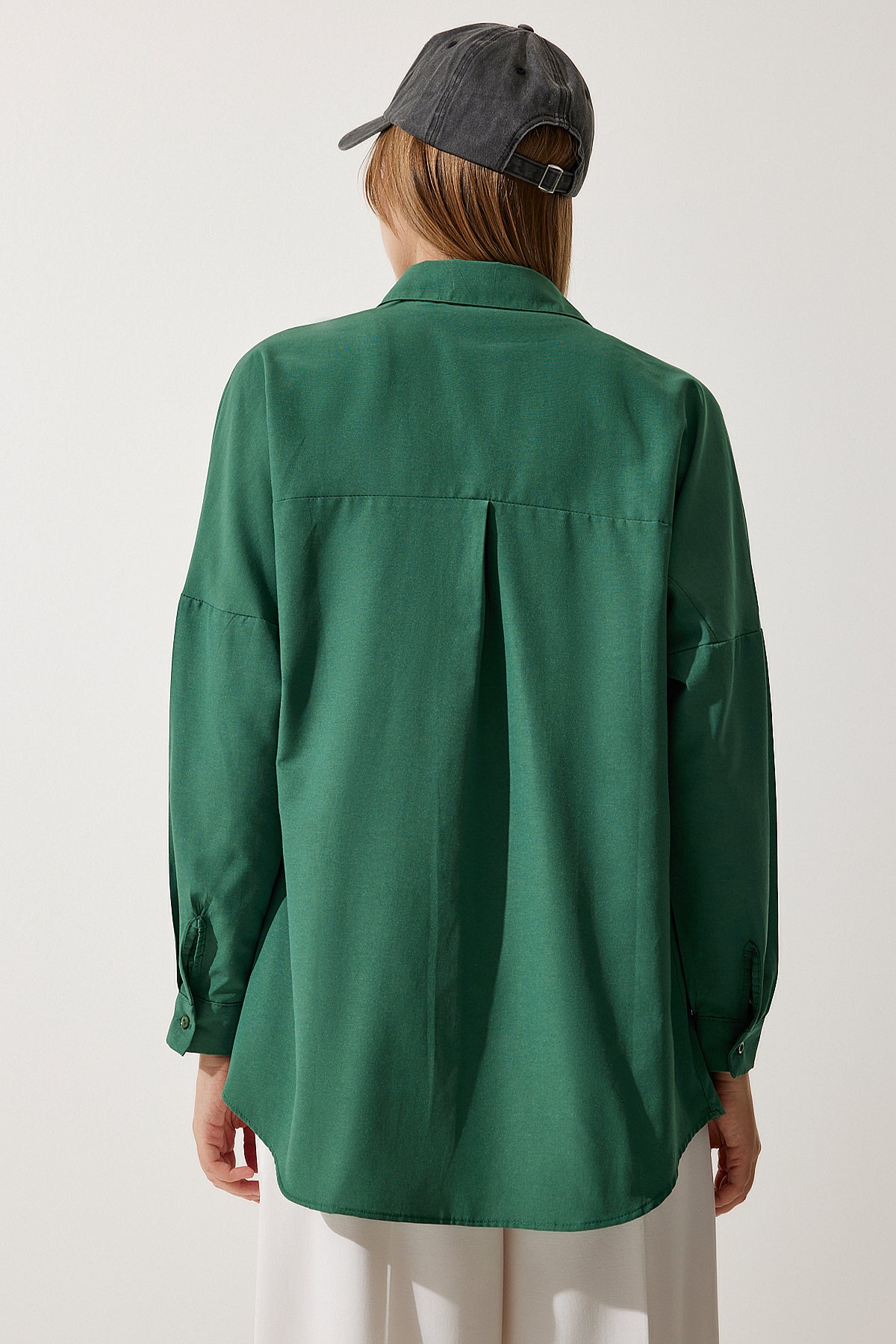 Zümrüt Yeşili Oversize Uzun Basic Gömlek 3900 DD00842
