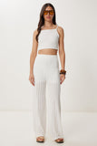 Ekru Ajurlu Örme Bluz Pantolon Takım DM00145