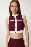 Bordo Kontrast Renkli Fitilli Örme Takım ZV00328
