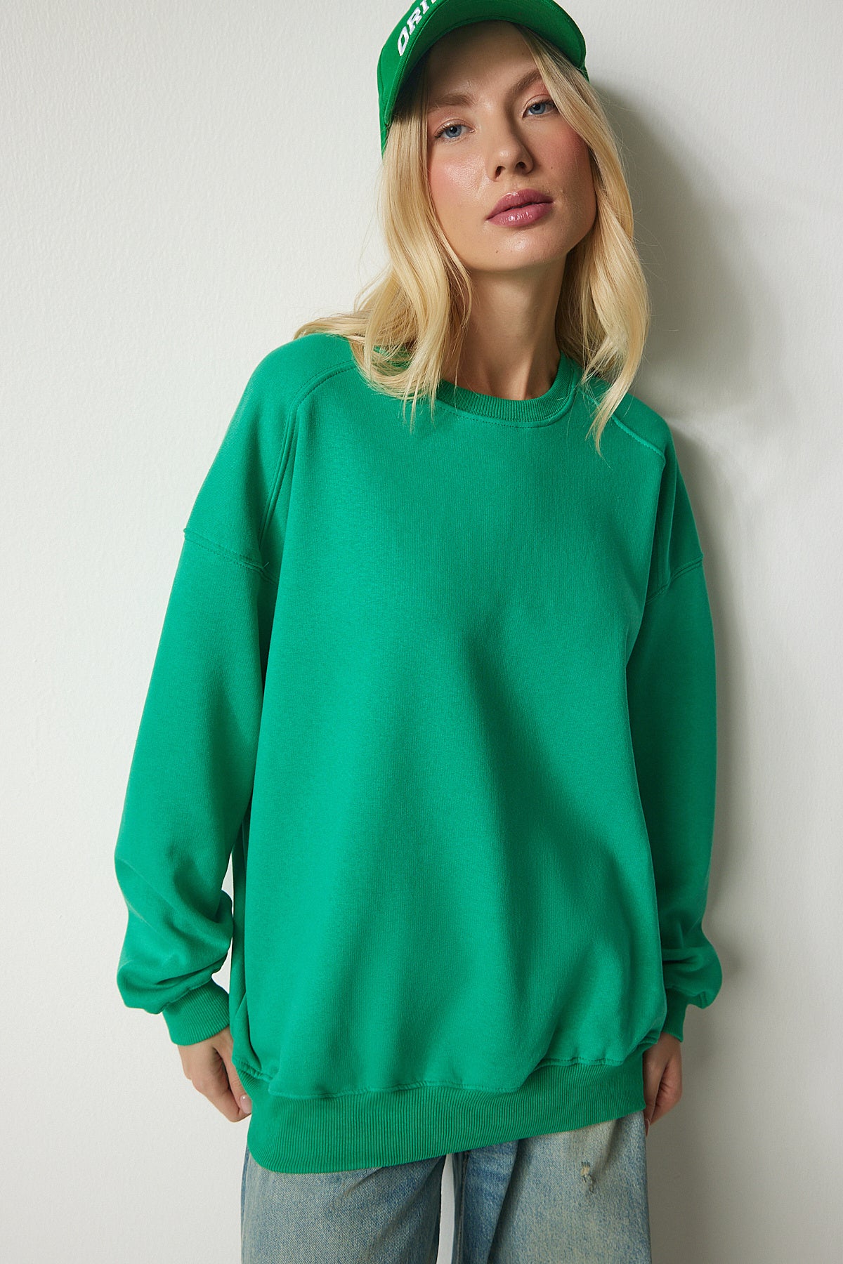 Yeşil Şardonlu Oversize Sweatshirt MC00232
