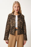 Bej Kahverengi Leopar Desenli Cepli Triko Ceket DP00221