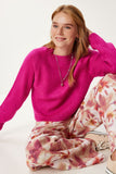 Koyu Pembe Basic Crop Triko Kazak Kİ00149