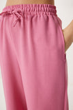 Pembe Geniş Paça Keten Pantolon DP00261