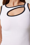 Beyaz Kontrast Cut Out Detaylı Örme Bluz US00965