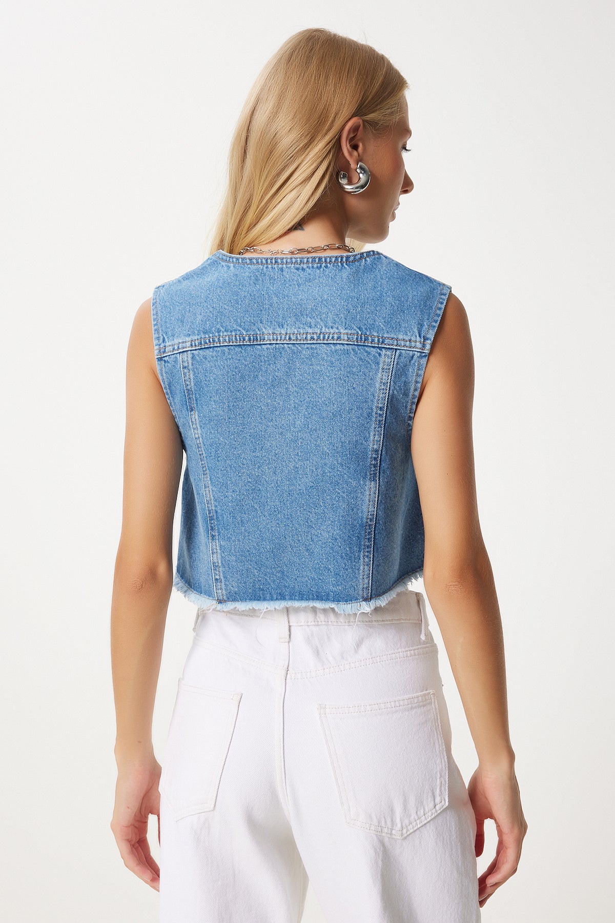 Mavi Cepli Crop Denim Yelek OK00063