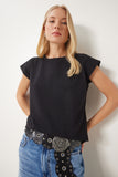Siyah Basic Örme T-Shirt HW00017