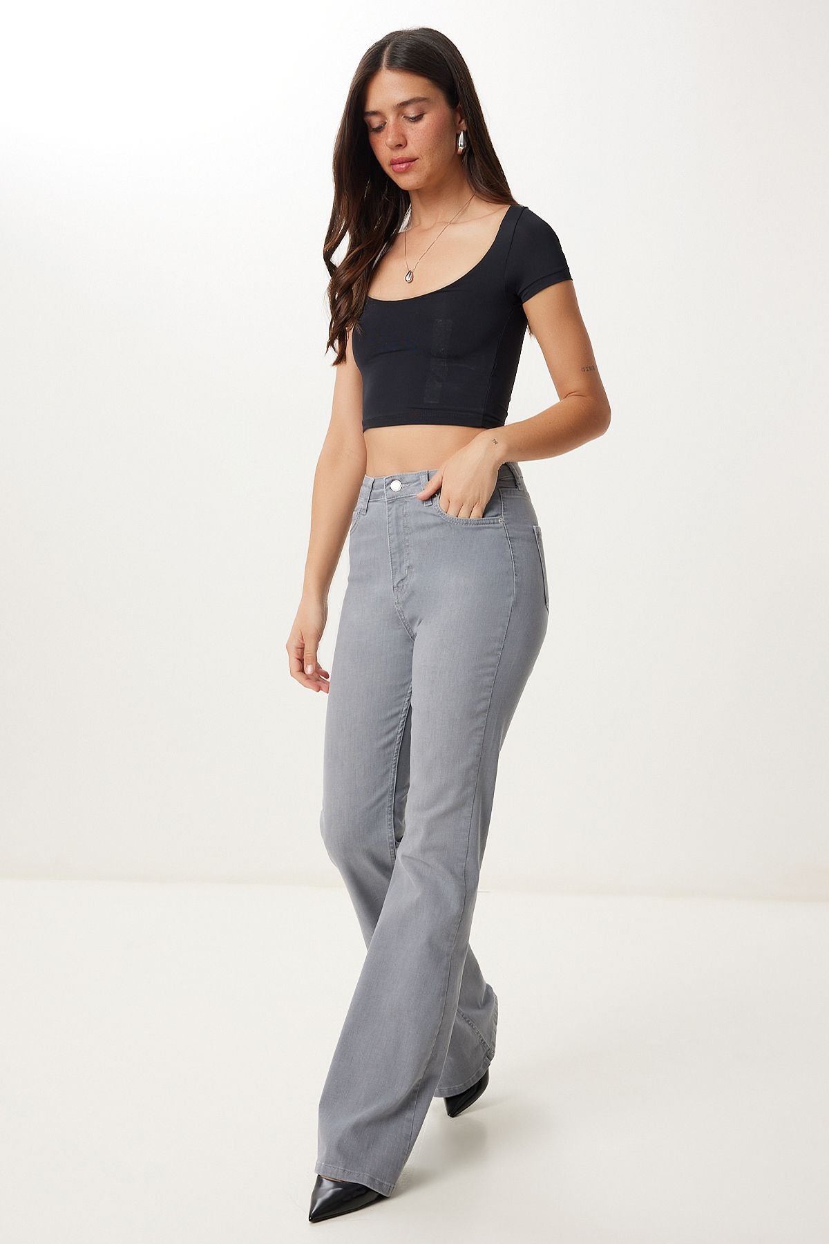 Gri Geniş Paça Denim Jean FQ00002