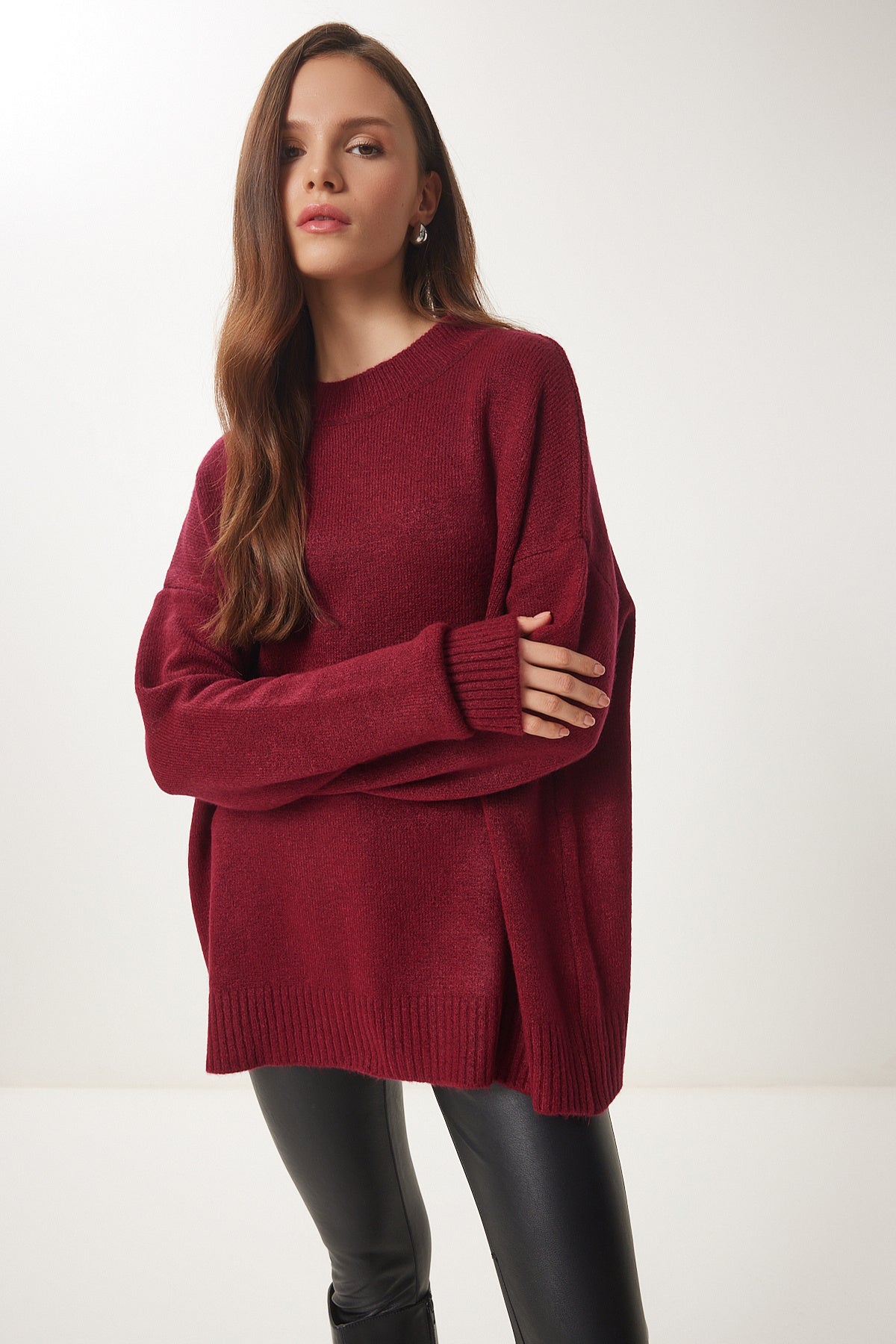Bordo Yumuşak Dokulu Triko Kazak MX00240
