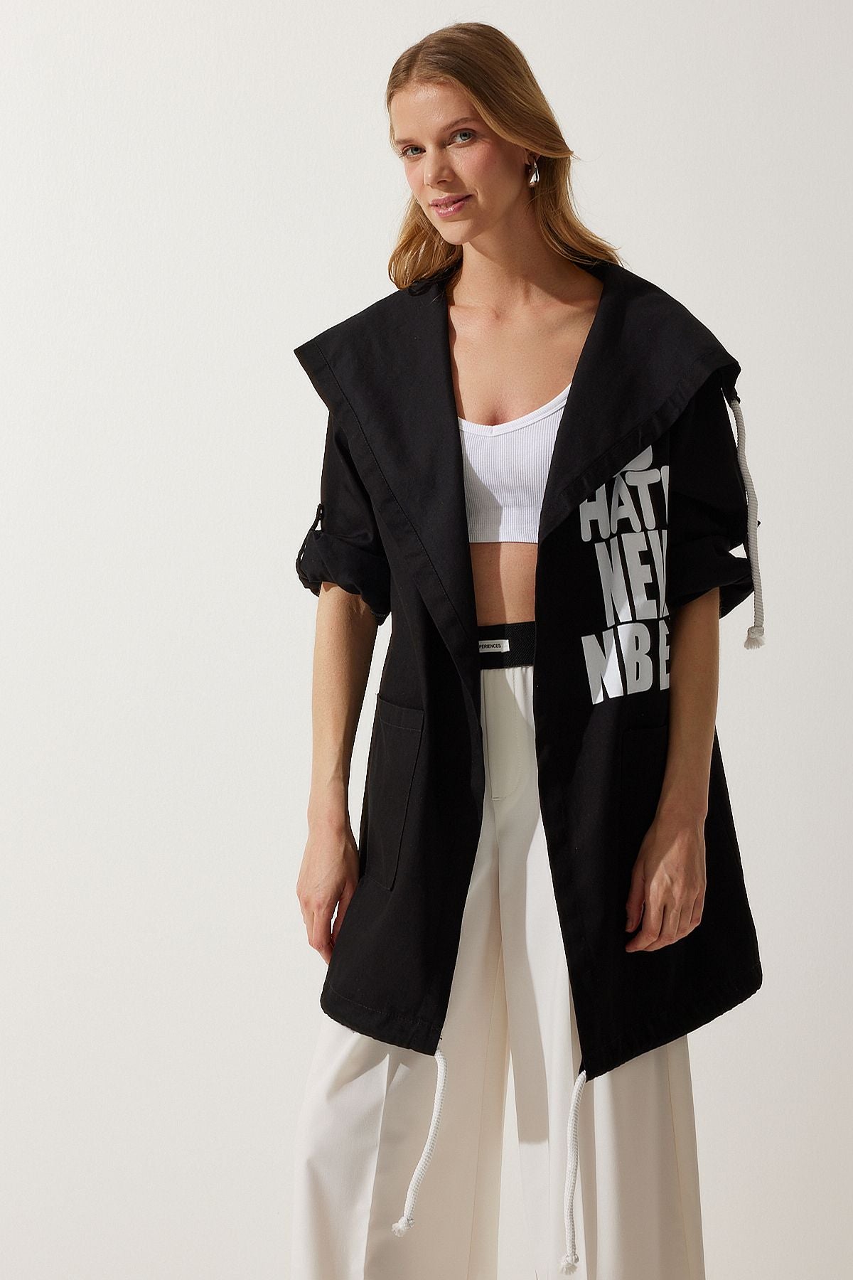 Siyah Baskılı Oversize Gabardin Ceket SA00023