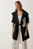 Siyah Baskılı Oversize Gabardin Ceket SA00023