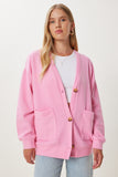 Pembe Cepli Uzun Triko Hırka UB00421