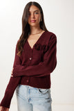 Bordo Çiçek Detaylı Triko Hırka YY00250