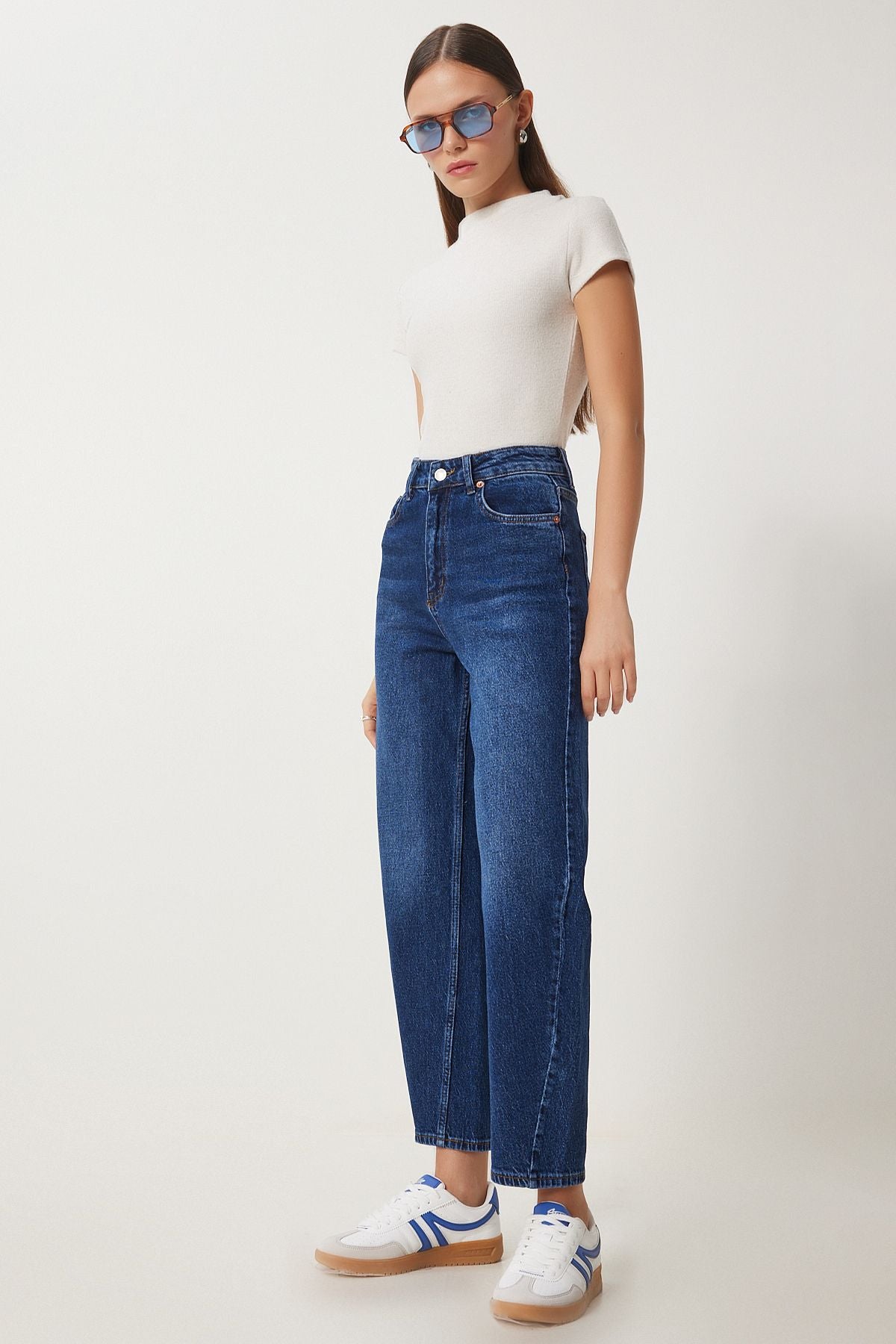 Koyu Mavi Yüksek Bel Baggy Jean UT00022