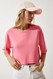 Pembe Basic Crop Örme T-Shirt RG00008