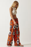 Oranj Desenli Ham Keten Palazzo Pantolon BH00397